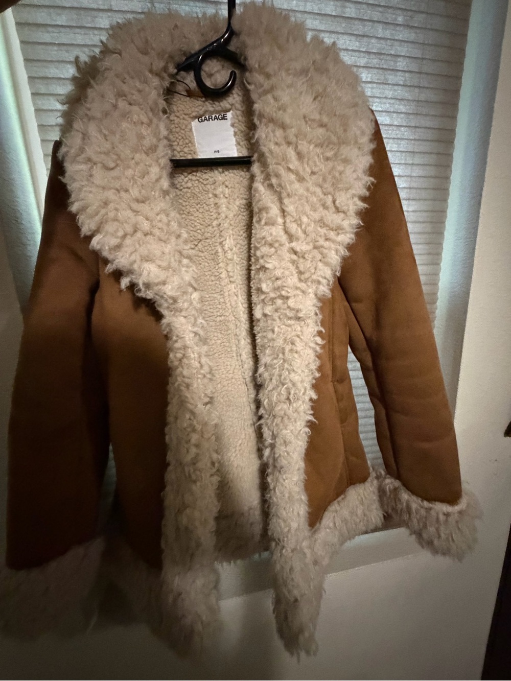 Garage Brown Jacket with Cream Faux Shearling Trim